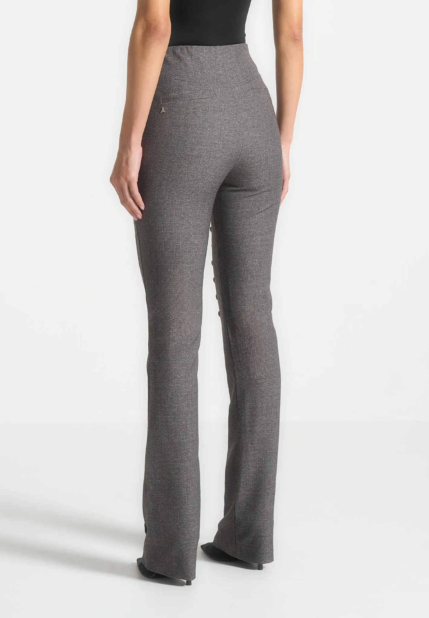 Tailored Button Detail Trousers - Dark Grey