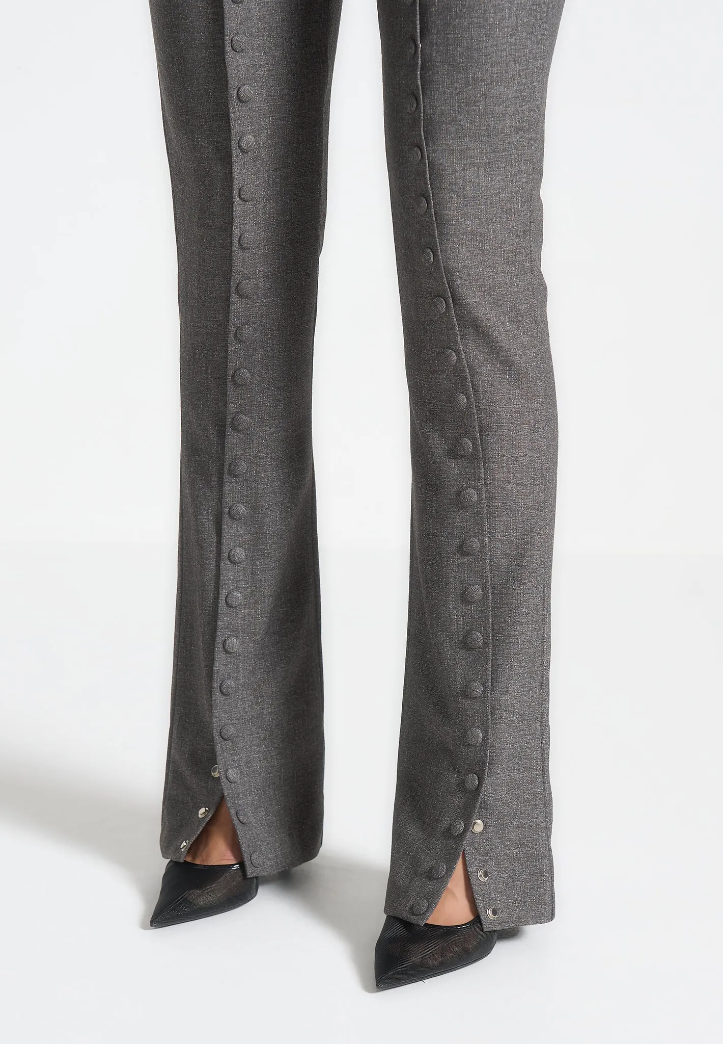 Tailored Button Detail Trousers - Dark Grey