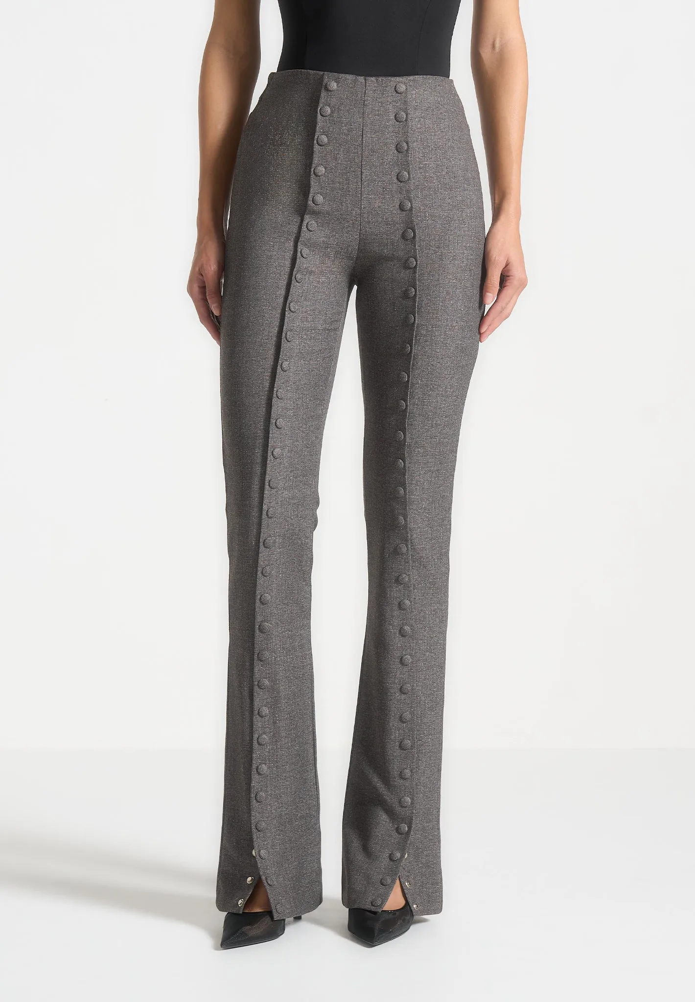 Tailored Button Detail Trousers - Dark Grey