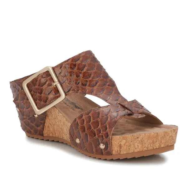 Thea Sandal: Luggage Rustic Snake Print Leather I Walking Cradle