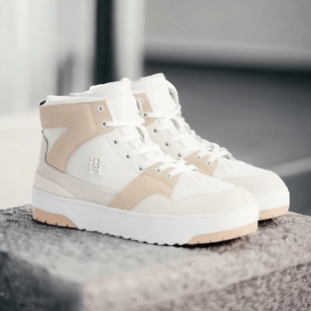 Tommy Hilfiger Monogram High-Top Basketball Trainers in Beige