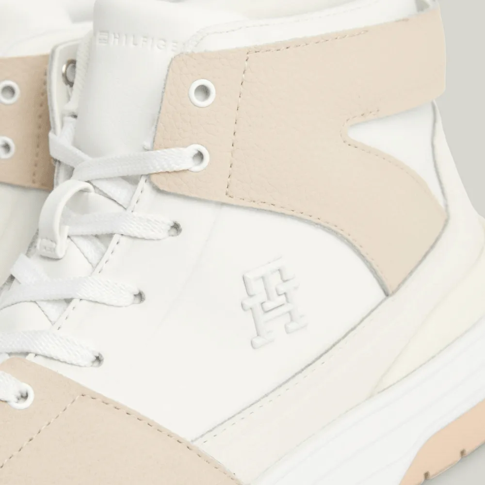 Tommy Hilfiger Monogram High-Top Basketball Trainers in Beige