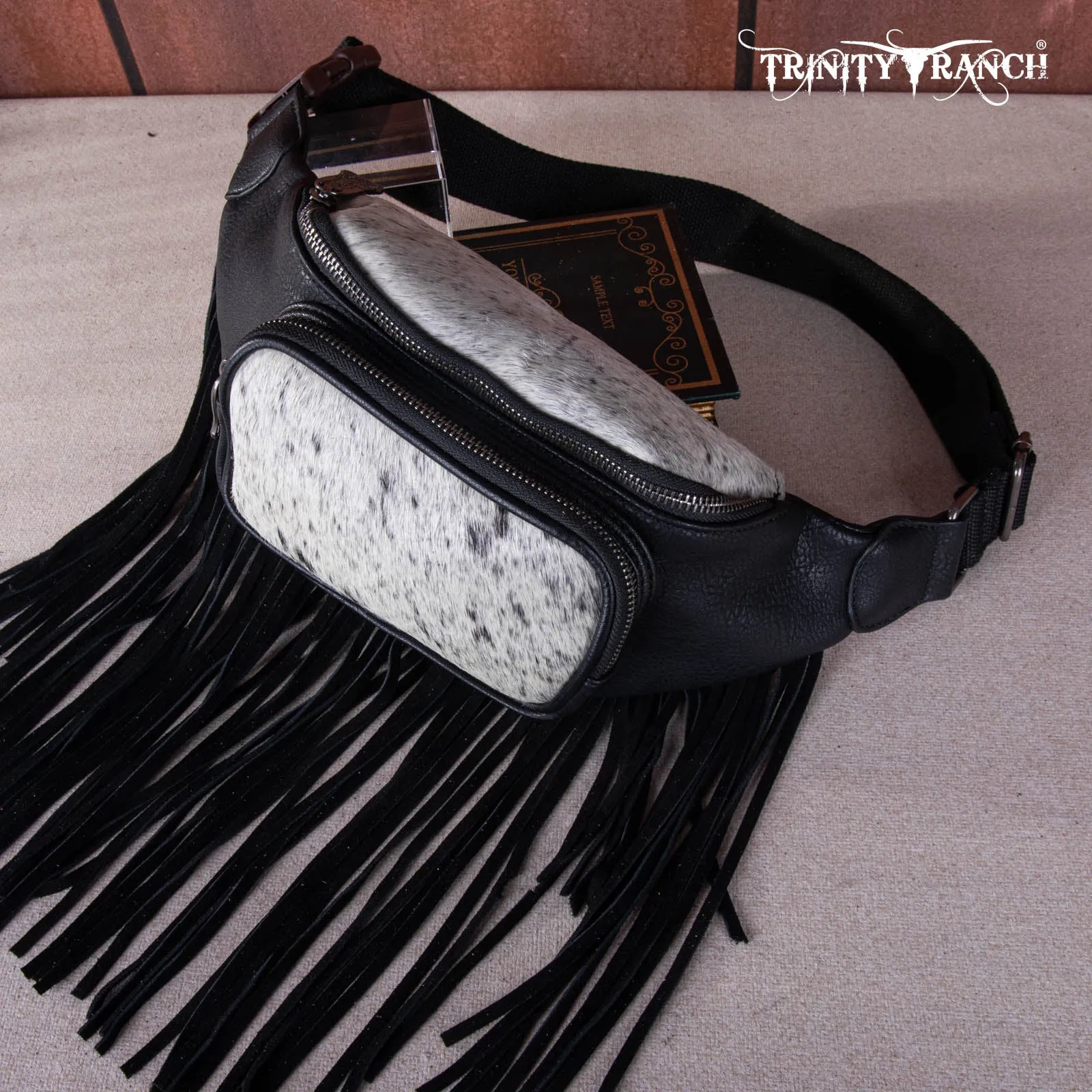 TR165-194A  Trinity Ranch Genuine Hair-On Cowhide Fringe Belt Bag