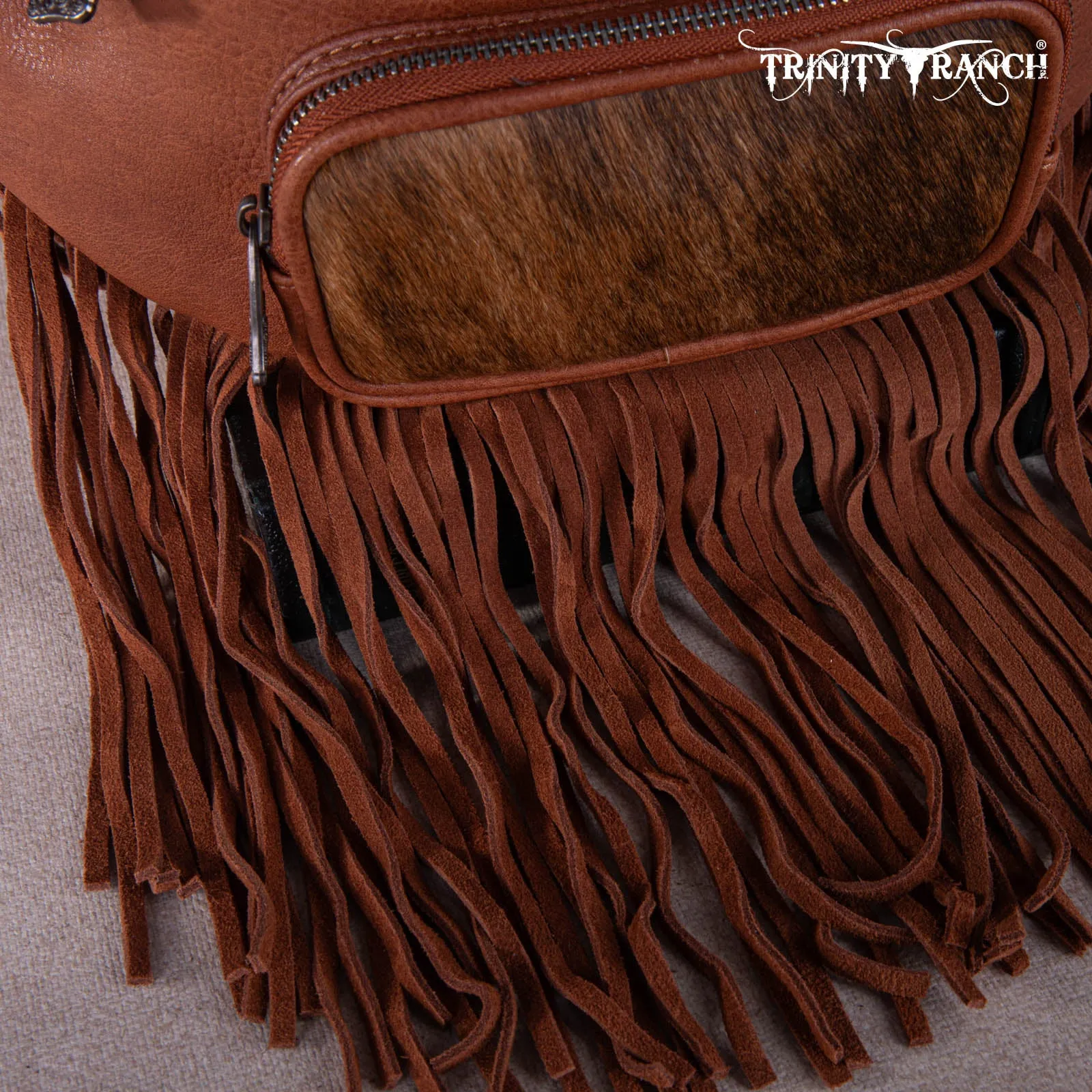 TR165-194A  Trinity Ranch Genuine Hair-On Cowhide Fringe Belt Bag