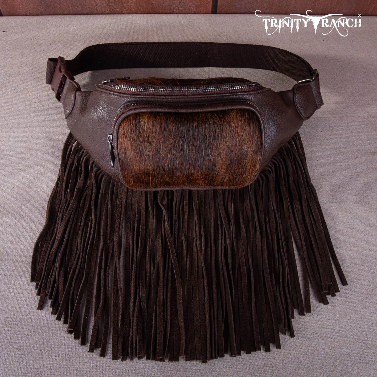 TR165-194A  Trinity Ranch Genuine Hair-On Cowhide Fringe Belt Bag