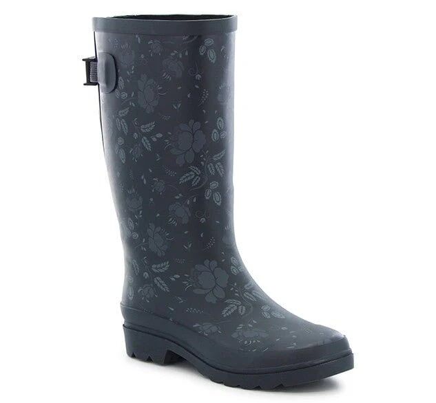 Western Chief Women's Tall Feminine Floral Wide Calf Rain Boot in Slate