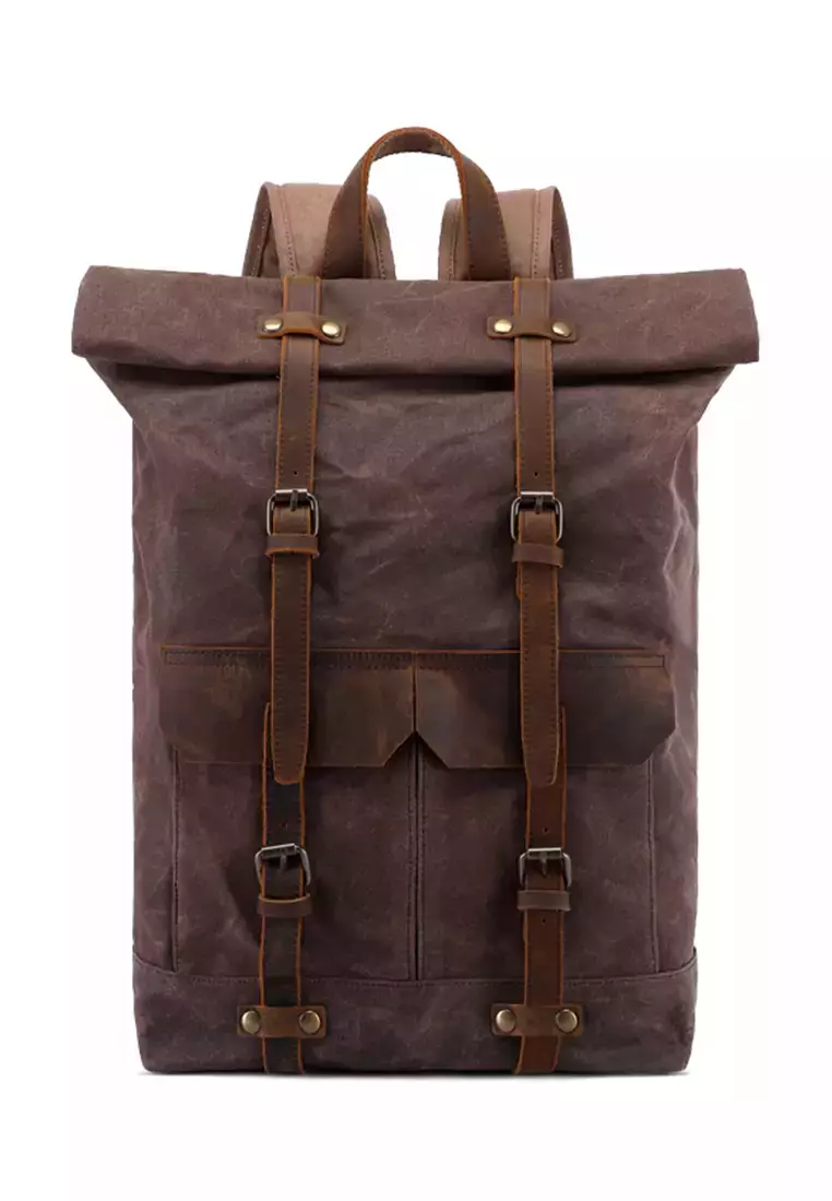 XAFITI Vintage Leather Wax Canvas Backpack