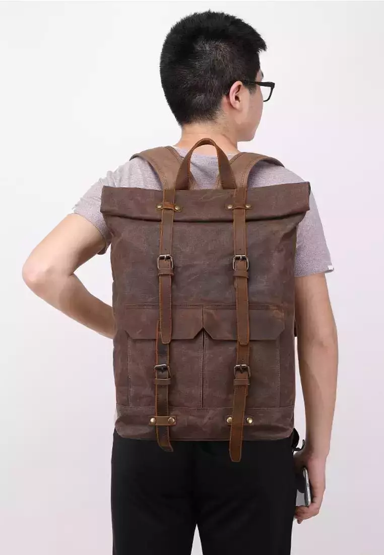 XAFITI Vintage Leather Wax Canvas Backpack