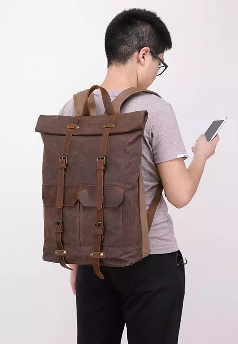 XAFITI Vintage Leather Wax Canvas Backpack